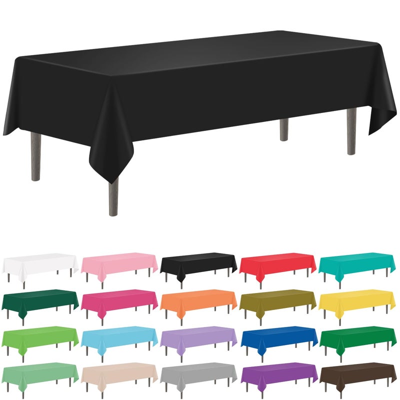 YSYJ 12 Pack Black 54 x 108 Inch Disposable Plastic Tablecloths Rectangular Table Cloth Plastic Table Cover for Parties - Image 1