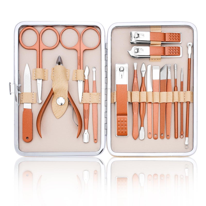 LifHap Professional Nail Care Kit  18Piece Manicure Set with Stainless Steel Ingrown Nail Toenail Cuticle Cutter Clipper Pedicure KitGrooming Kits with Portable Travel CaseRose Gold