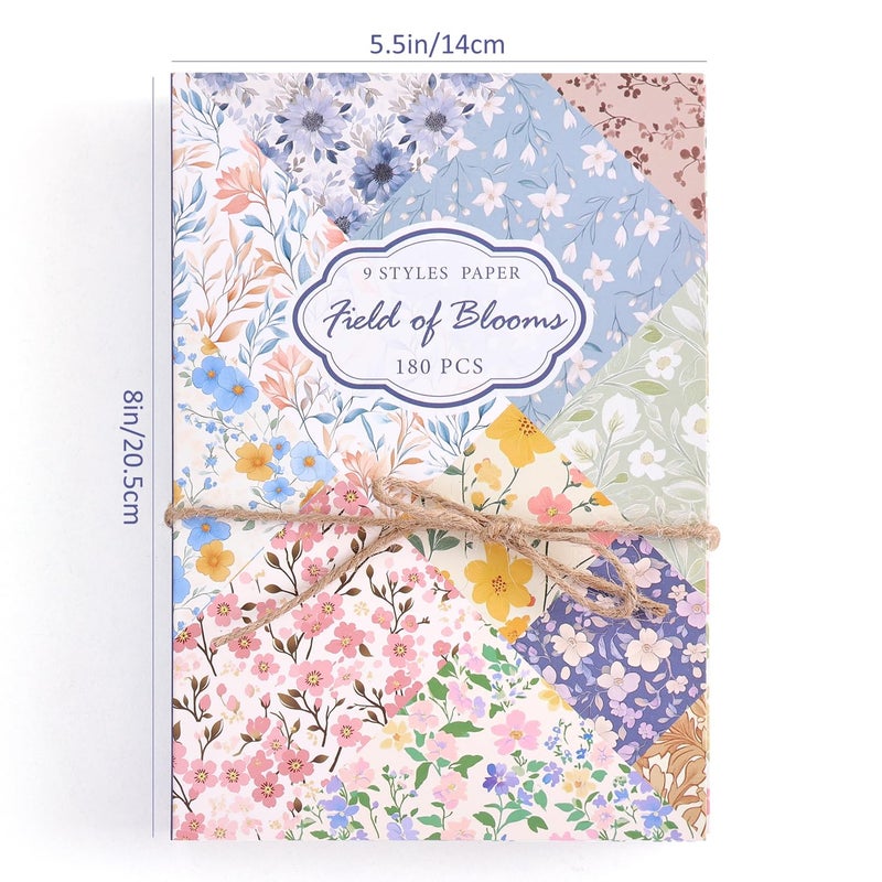 emmoolife 180 Sheets Vintage Floral Scrapbook Paper - 9 Themes Aesthetic Small Flowers Pattern, Decorative Craft DIY Paper Kit for Bullet Journal, Junk Journal Supplies, Collage, Cardmaking 5.5x8 Inch - Image 3