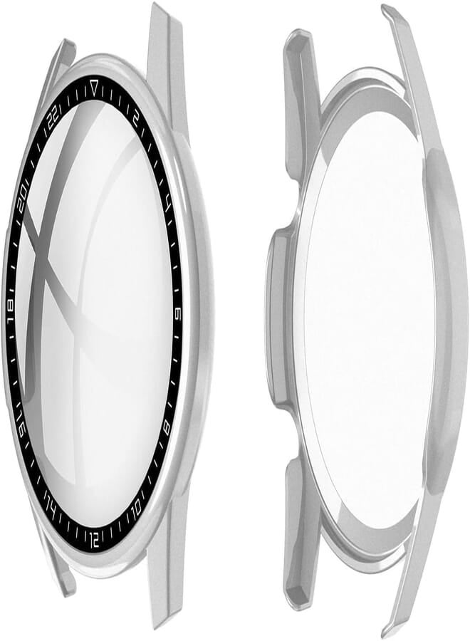 Next Next store Compatible with Huawei Watch GT2 46mm Hard Case Full Screen Protector Cover Built-in Tempered Glass Screen Protector [Anti-Scratch] - (Silver)