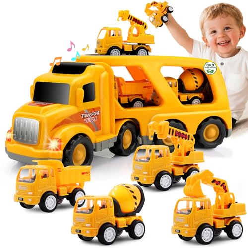 Nicmore Construction Truck Toddler Toys Car Toys for 1 2 3 4 Year Old Boy 5 in 1 Carrier Toys for Kids Age 13 24 18 Months 2 Year Old Boy Christmas Birthday Gifts - Image 1