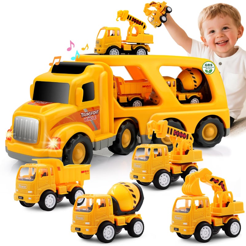 Nicmore Construction Truck Toddler Toys Car Toys for 1 2 3 4 Year Old Boy 5 in 1 Carrier Toys for Kids Age 13 24 18 Months 2 Year Old Boy Christmas Birthday Gifts - Image 2