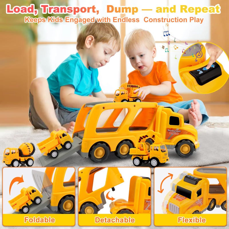 Nicmore Construction Truck Toddler Toys Car Toys for 1 2 3 4 Year Old Boy 5 in 1 Carrier Toys for Kids Age 13 24 18 Months 2 Year Old Boy Christmas Birthday Gifts - Image 3