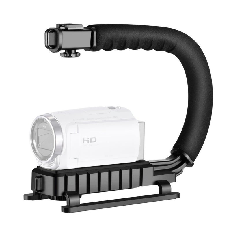 Handheld Camera Stabilizer: U Shape Black Magnesium Alloy - 4.4Lb Max Load, 1/4 Inch Screw Mount, Top Flash Shoe Mount for DSLR, Action Cam, Cell Phone Video Recording - Image 1