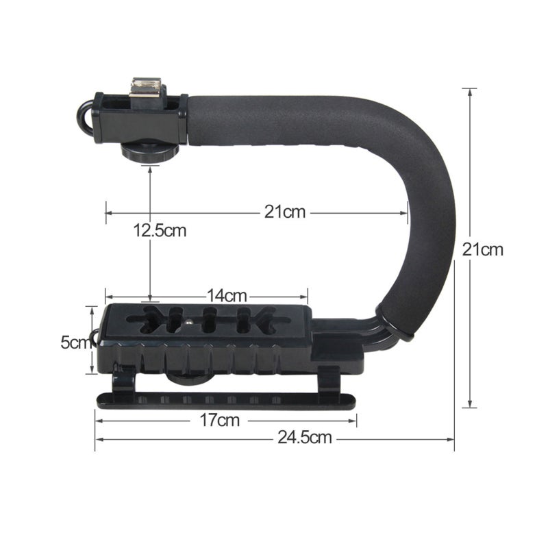 Handheld Camera Stabilizer: U Shape Black Magnesium Alloy - 4.4Lb Max Load, 1/4 Inch Screw Mount, Top Flash Shoe Mount for DSLR, Action Cam, Cell Phone Video Recording - Image 4