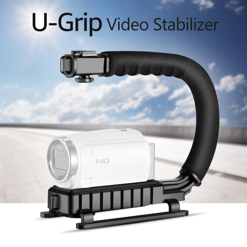 Handheld Camera Stabilizer: U Shape Black Magnesium Alloy - 4.4Lb Max Load, 1/4 Inch Screw Mount, Top Flash Shoe Mount for DSLR, Action Cam, Cell Phone Video Recording - Image 3