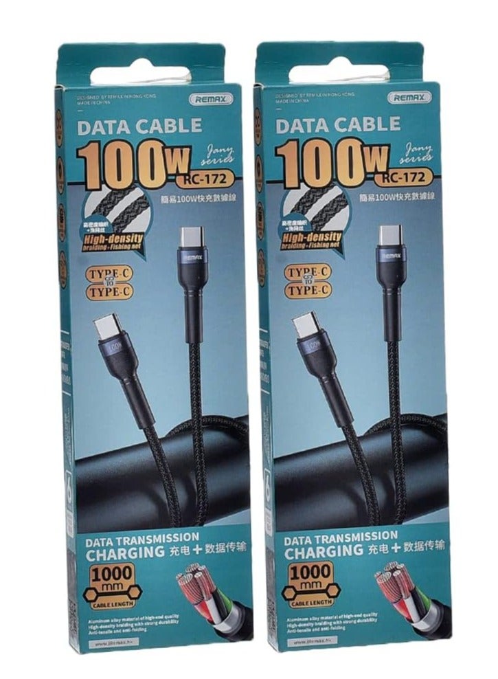 ريماكس شحن سريع ونقل البيانات RC-172، كابل من النوع C إلى النوع C بقوة 100 واط، 1000 ملم - أسود - Image 2