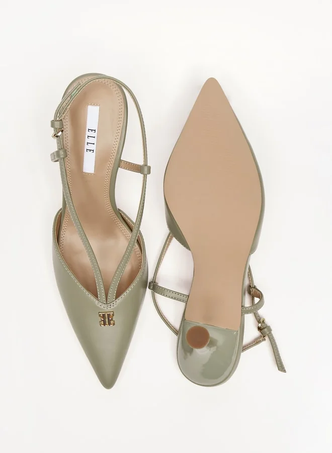 ايل Women's Solid Slingback Shoes with Stiletto Heels and Buckle Closure