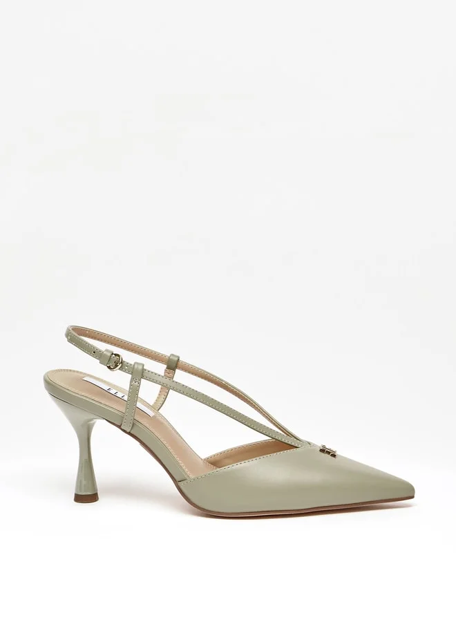 ايل Women's Solid Slingback Shoes with Stiletto Heels and Buckle Closure