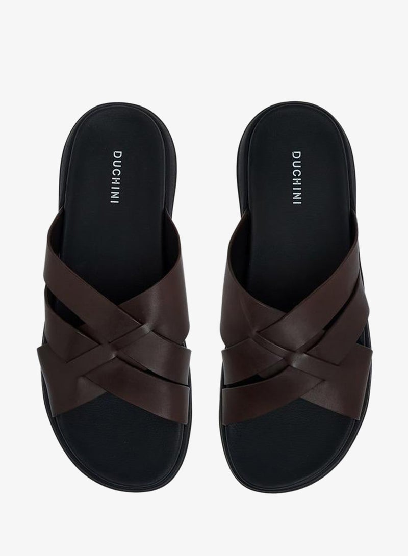 DUCHINI Men Leather Cross Strap Sandals - Image 2