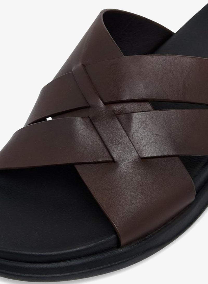 DUCHINI Men Leather Cross Strap Sandals - Image 4