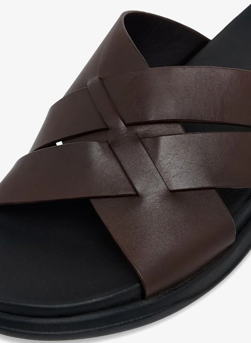 DUCHINI BROWN Men Leather Cross Strap Sandals for Men | Best Price UAE