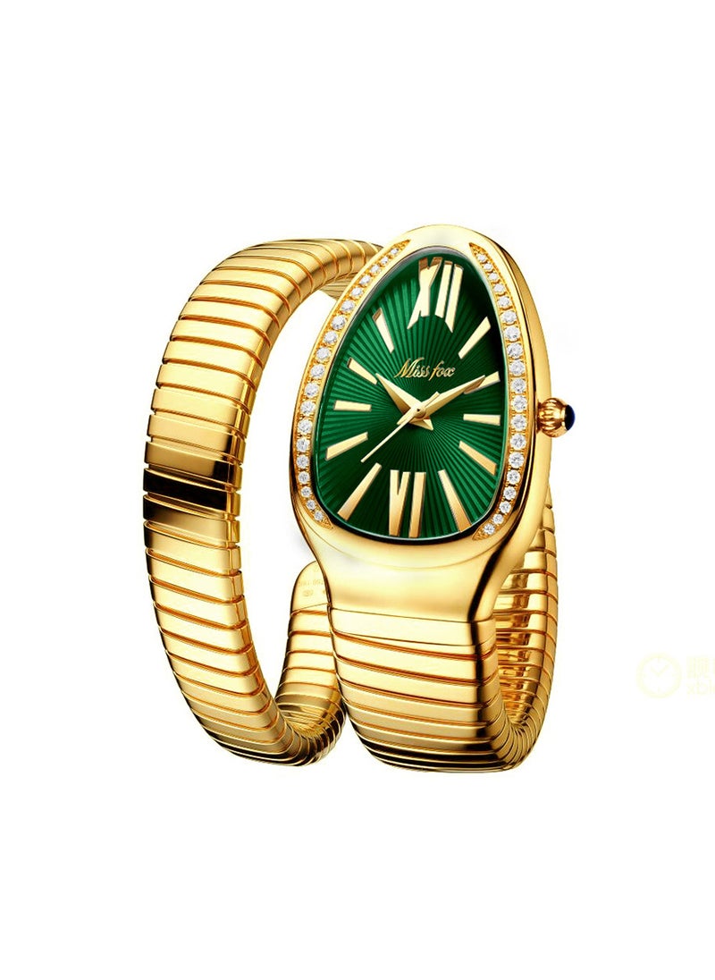 MISS FOX Stainless Steel Diamond Inlaid Snake Shaped Women's watch 