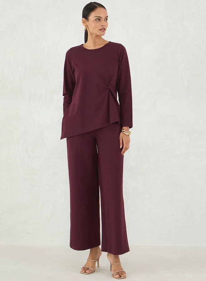 فيميلا Femmella Cotton Knit Twist Detail Top and Pants Co-Ords