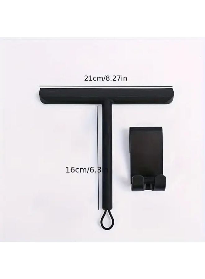 Black Silicone Shower Squeegee With Hook Metal Handle For Glass Door And Window Cleaning - Image 4