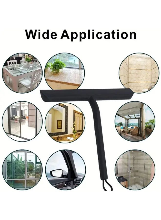 Black Silicone Shower Squeegee With Hook Metal Handle For Glass Door And Window Cleaning - Image 2