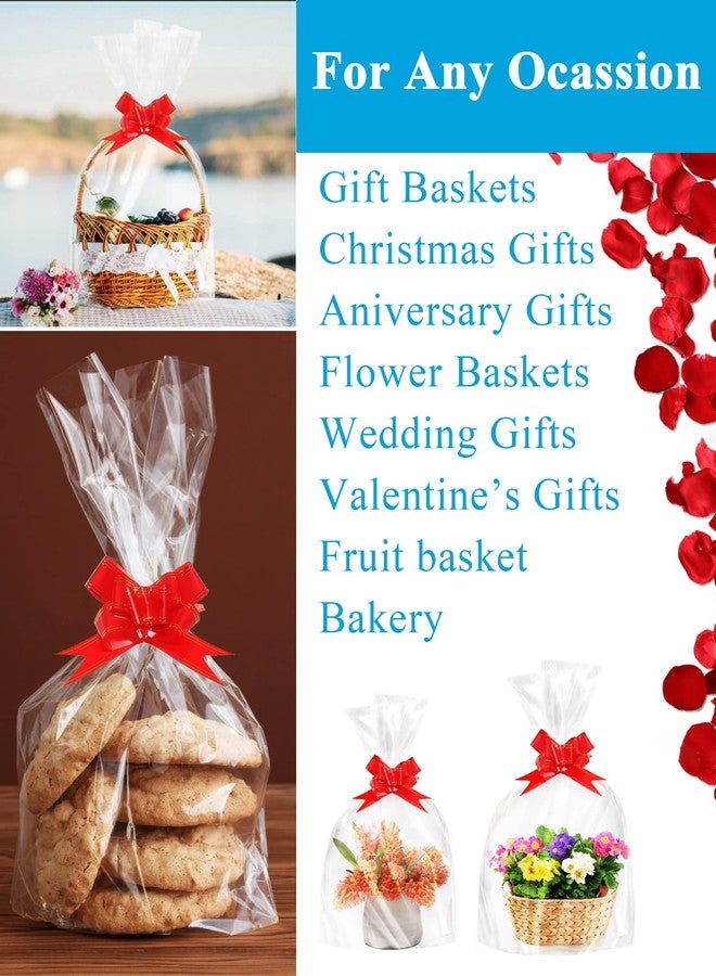 JOYIT 10 Pack Clear Cellophane Gift Basket Bags with Red Bows, 24x30 Inch Large Wrapping Bags for Fruit Baskets, Gift Hampers, DIY Craft Projects, Holiday Presents - Image 3