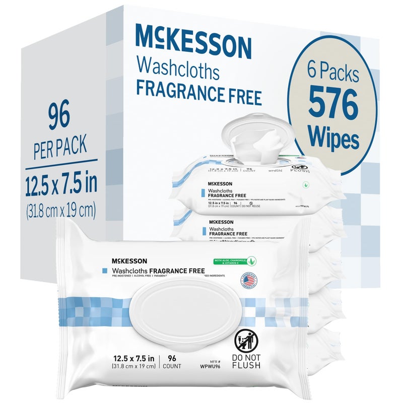 McKesson Washcloth Wipes for Adults Unscented 6 Pack 576 Washcloths Disposable Wash Cloths for Body FragranceFree NoRinse Formula Good for Incontinence and Elderly 96 Wipes Per Pack - Image 3