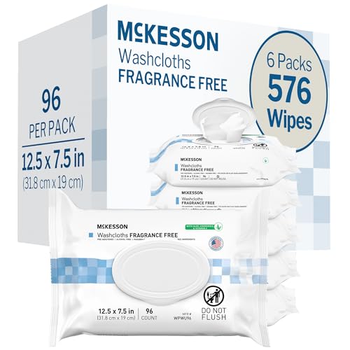 McKesson Washcloth Wipes for Adults Unscented 6 Pack 576 Washcloths Disposable Wash Cloths for Body FragranceFree NoRinse Formula Good for Incontinence and Elderly 96 Wipes Per Pack - Image 2