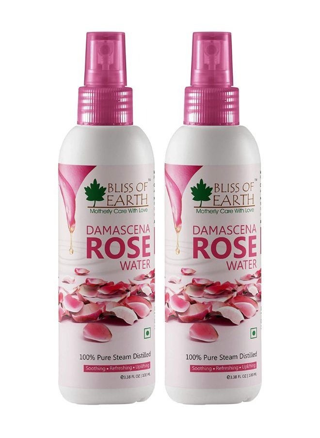 BLISS OF EARTH Bliss of Earth 100% Pure Damascena Rose Water Spray For Face Steam Distilled Food Grade Pure Gulab Jal 2x100ML  - Image 1
