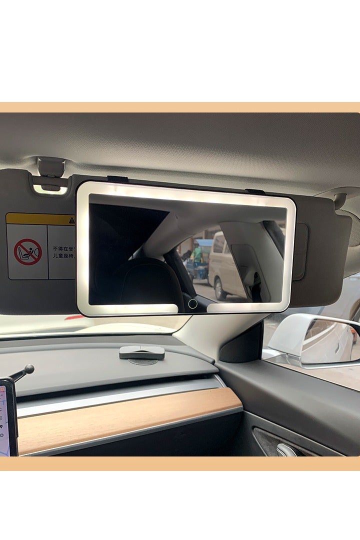 White Magnifier Car Mirror - Touch 3-Color Light, Visor Strap, HD Shatterproof - Image 1