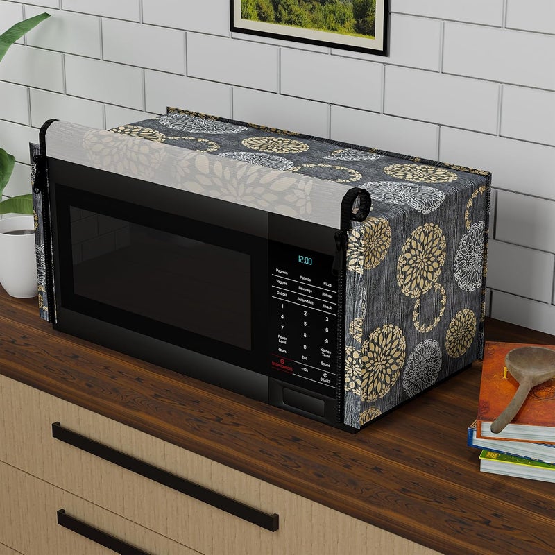 Kuber Industries 23L PVC Dustproof & Spill Resistant Microwave Cover with Ventillation Mesh | Durable Convection & Oven OTG Covers/Accessories for Home Decor | Multi Floral-Black&Silver Local market compliant trusted quality - Image 1
