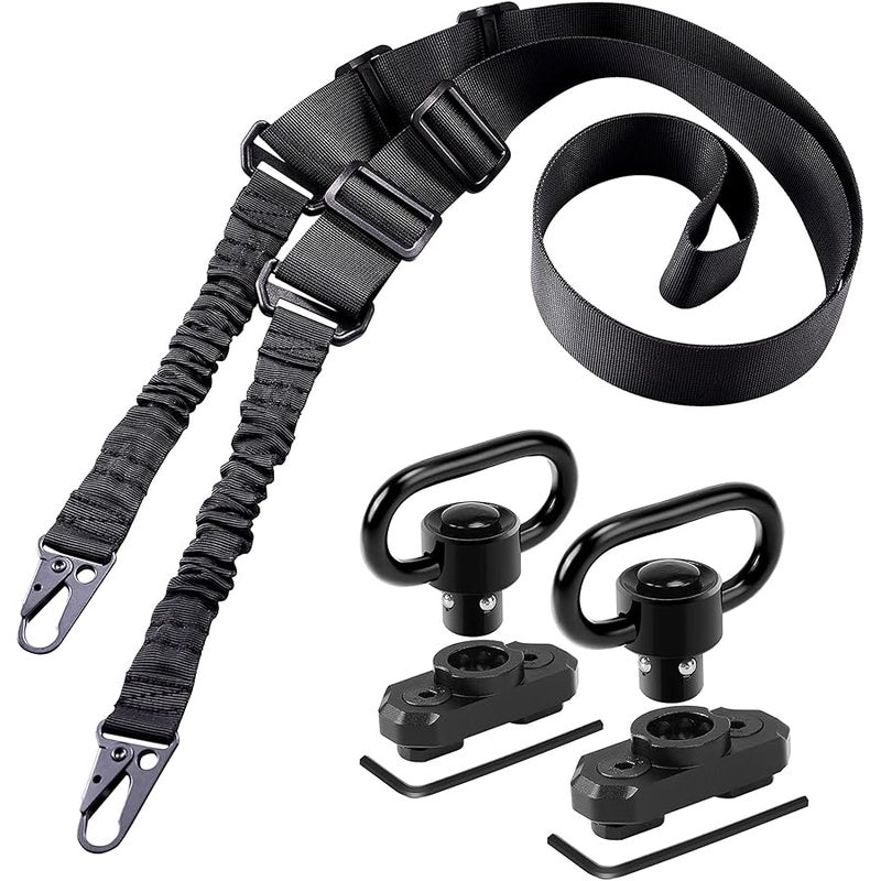 REERON Two Point Traditional Sling with Mounts - Adjustable Extra Long Two Point Traditional Sling with 2 Pack 1.25 QD Sling Rail Swivel Mounts for M-Rails - Image 1