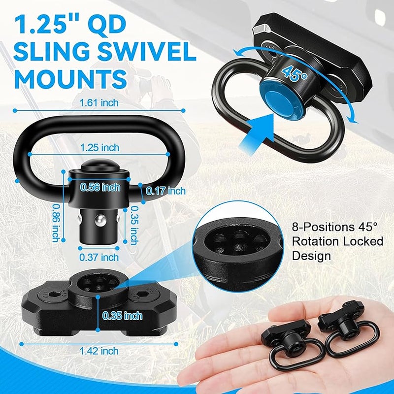 REERON Two Point Traditional Sling with Mounts - Adjustable Extra Long Two Point Traditional Sling with 2 Pack 1.25 QD Sling Rail Swivel Mounts for M-Rails - Image 5
