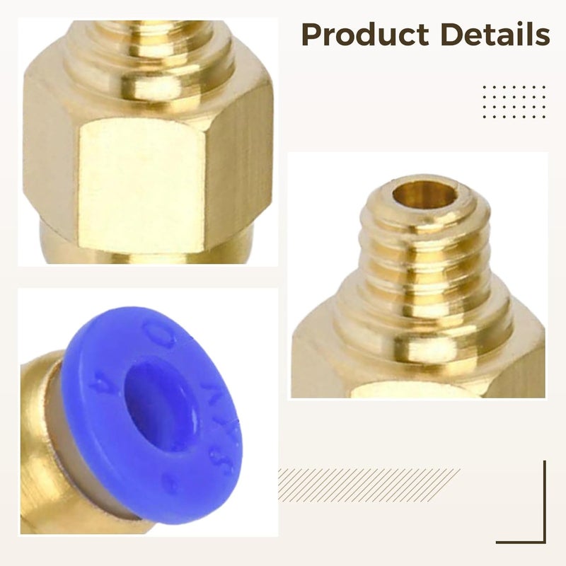 20 Pcs Quick Release Pneumatic Fittings M6, PTFE Push to Connect Fittings, Nickel Plated Metal, Blue Cap, 3D Printer Component, Compact and Stable - Image 4