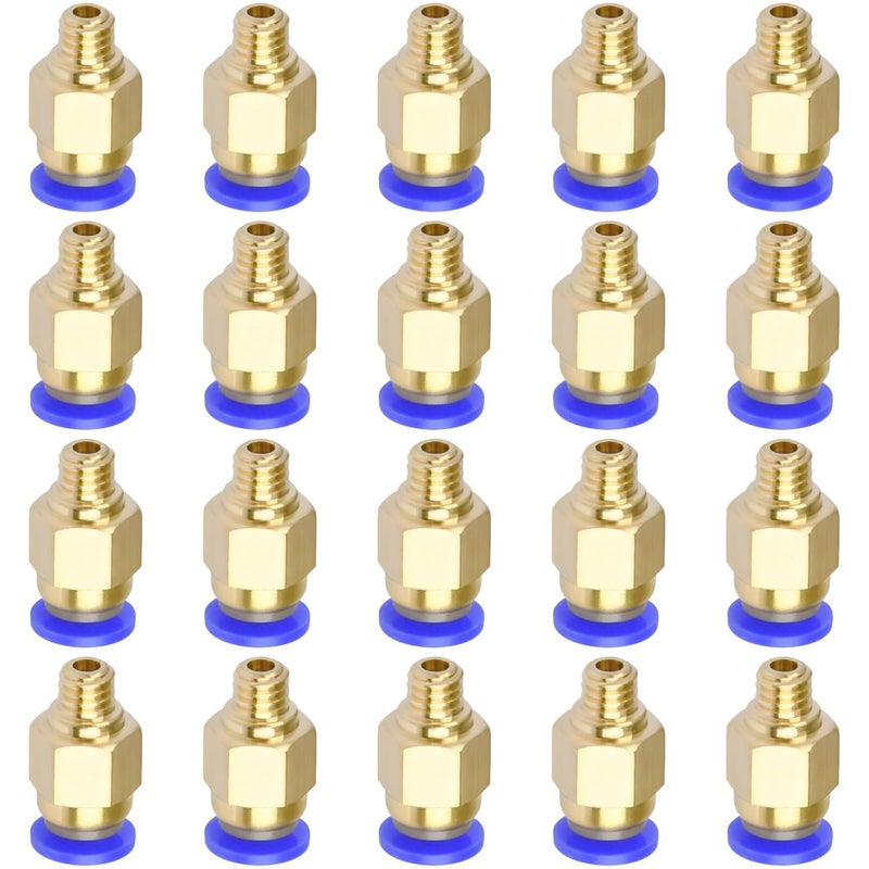 20 Pcs Quick Release Pneumatic Fittings M6, PTFE Push to Connect Fittings, Nickel Plated Metal, Blue Cap, 3D Printer Component, Compact and Stable - Image 1