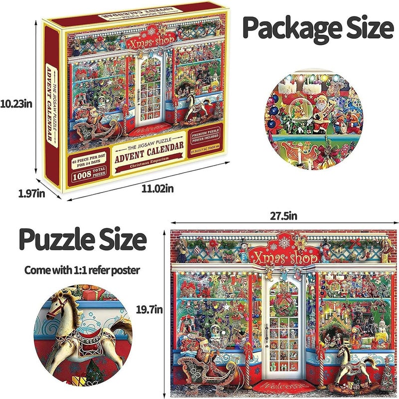 klarako Advent Calendar 2023, Puzzle Advent Calendar, Christmas Scene 24 Days Jigsaw Puzzles Countdown Calendars for Kids, Boys, Girls, Over 1000 Pieces Puzzle Advent Calendar 2023 Adult, Xmas Gift (A) - Image 5