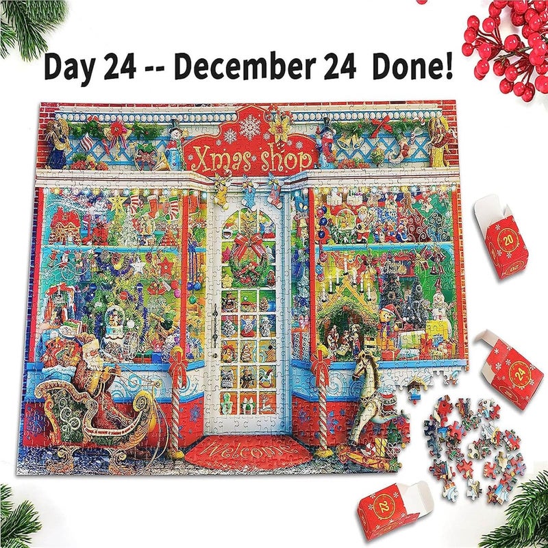 klarako Advent Calendar 2023, Puzzle Advent Calendar, Christmas Scene 24 Days Jigsaw Puzzles Countdown Calendars for Kids, Boys, Girls, Over 1000 Pieces Puzzle Advent Calendar 2023 Adult, Xmas Gift (A) - Image 2