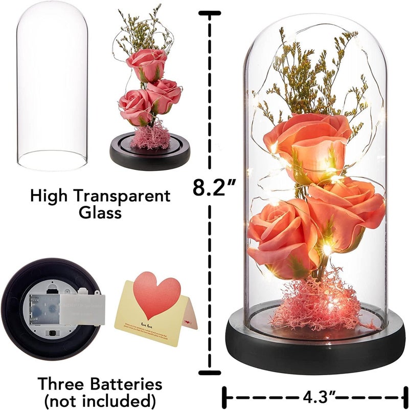 PERPART Anniversary Flowers Beauty and The Beast Rose Flowers Anniversary Rose Gift Artificial Flower Light up Rose Rose in Glass Dome Enchanted Flower Gifts for Wife - Image 3
