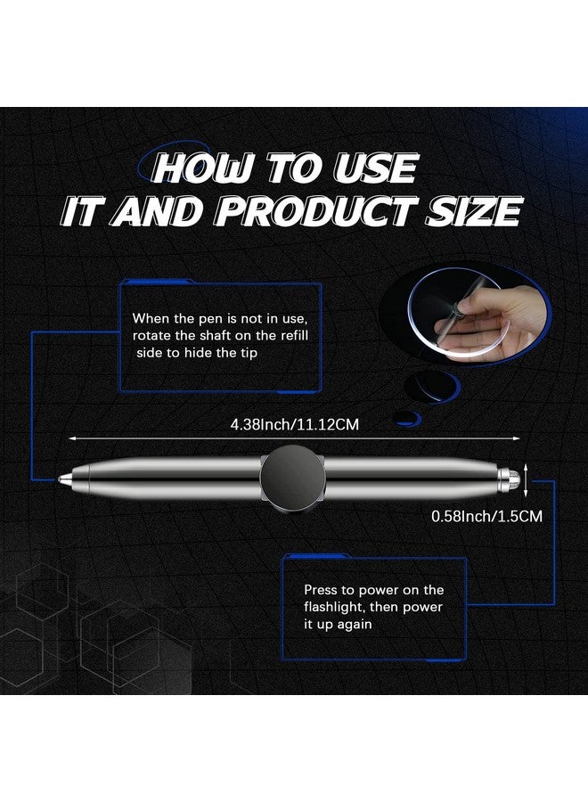 Chinco 2 Pieces Fidget Pen Spinning Pen With Led Light Multi Functional Help Thinking Ballpoint Gift Pen For Adults Students Teenage(Gray) - Image 2
