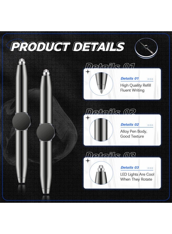 Chinco 2 Pieces Fidget Pen Spinning Pen With Led Light Multi Functional Help Thinking Ballpoint Gift Pen For Adults Students Teenage(Gray) - Image 3