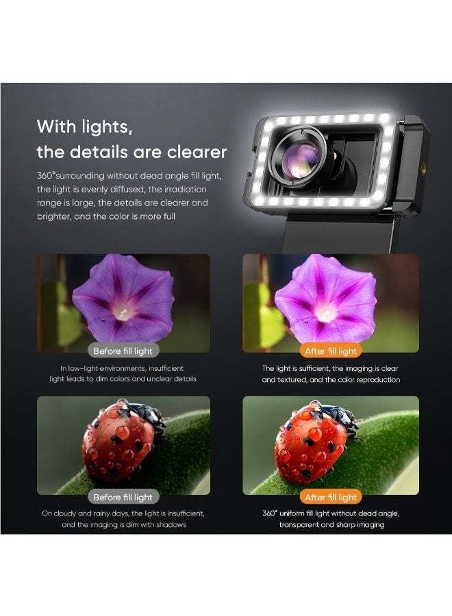 آبيكسل عدسة ماكرو 4K HD جديدة مُحسَّنة بطول بؤري 100 مم مع مصباح إضاءة LED مُكمِّل، ومشبك عالمي للعدسات الميكروية لجميع هواتف سامسونج - Image 4