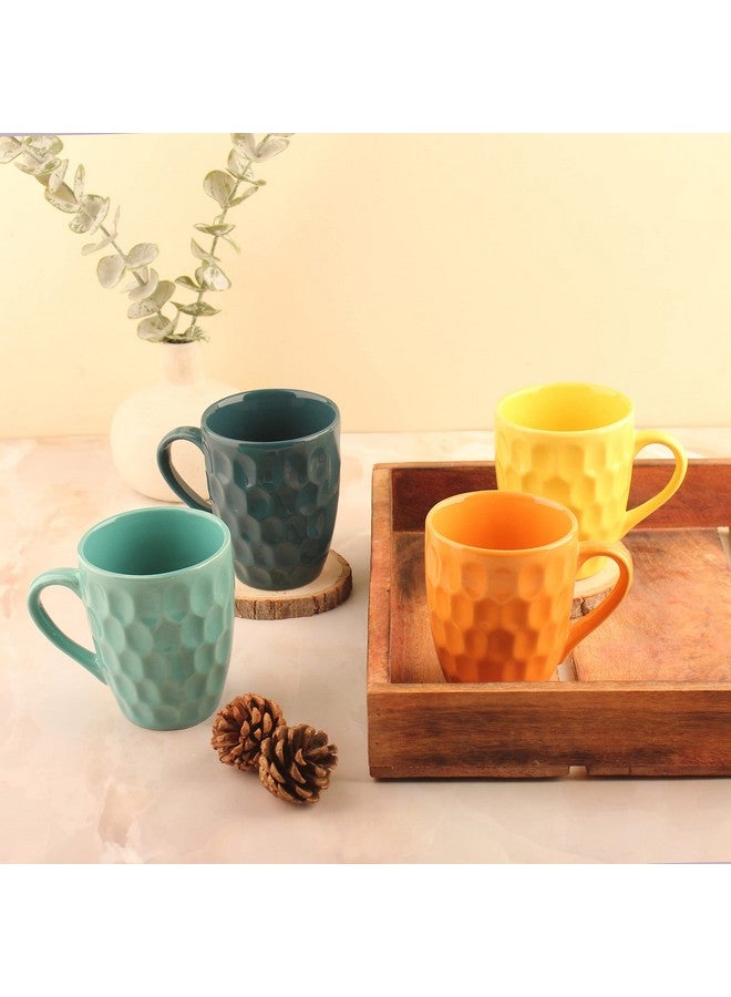 Anwaliya Crystal Ceramic Coffee Mug Set of 4 (280ml) Handcrafted Design Tea Cups Stackable, Chip Resistant, Large Serving Green Tea Cups, Fortuna (Color May Vary) - Image 2