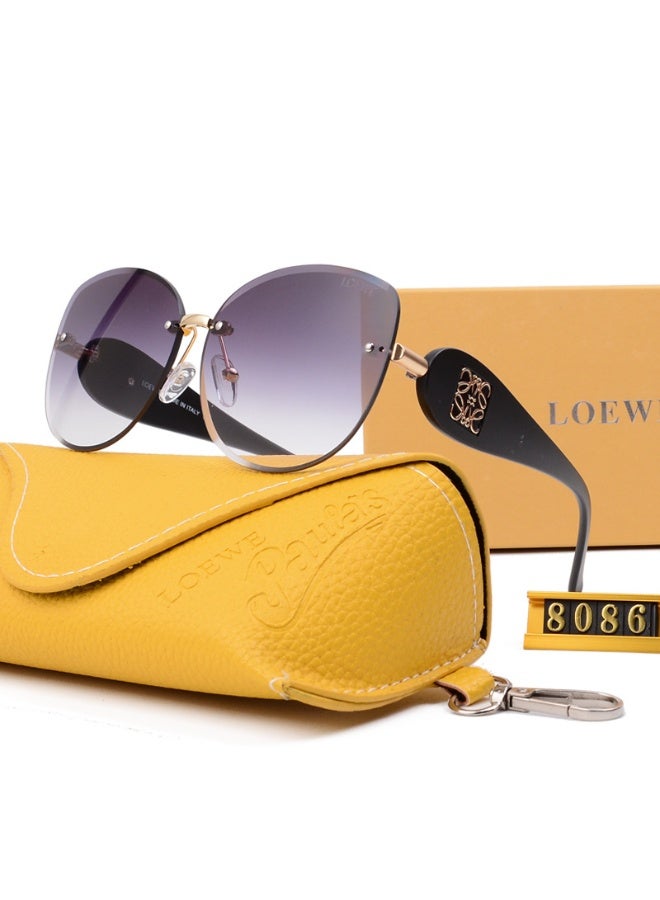 LOEWE نظارات لووي بدون إطار مع عدسات متدرجة بنفسجي وحافظة تحمل العلامة التجارية