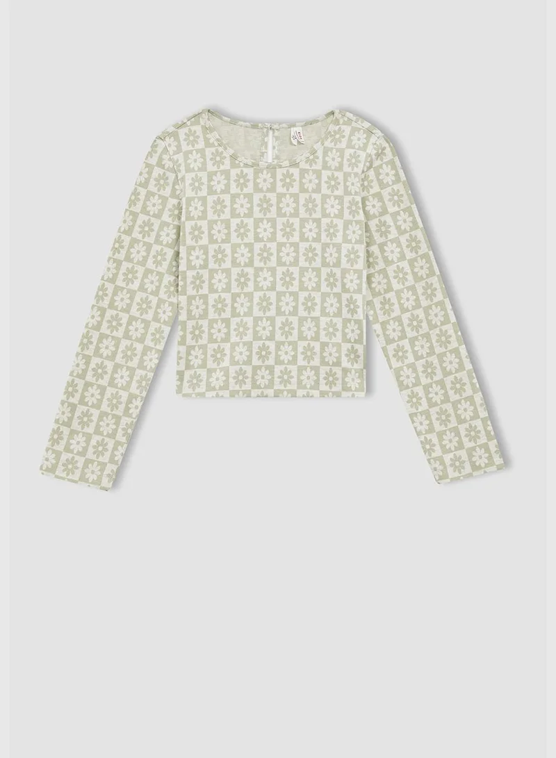 DeFacto Long Sleeve Flower Print T-Shirt & Mini Skirt Set