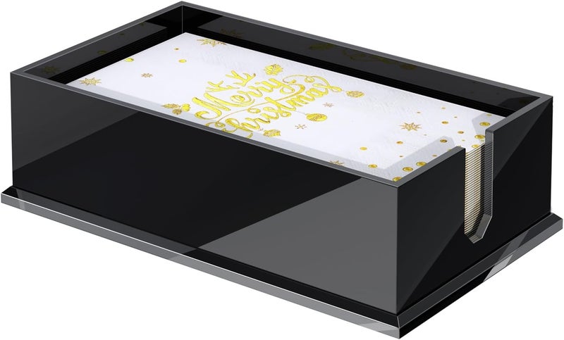PITBVO Napkin Holder for Table, Acrylic Napkin Paper Towel Holder for Kitchen, Clear Acrylic Guest Towel Holder Tray for Bathroom, Cocktail Napkin Holder for Dinner (Rectangle Black 0.16+0.31in Thickness) - Image 1