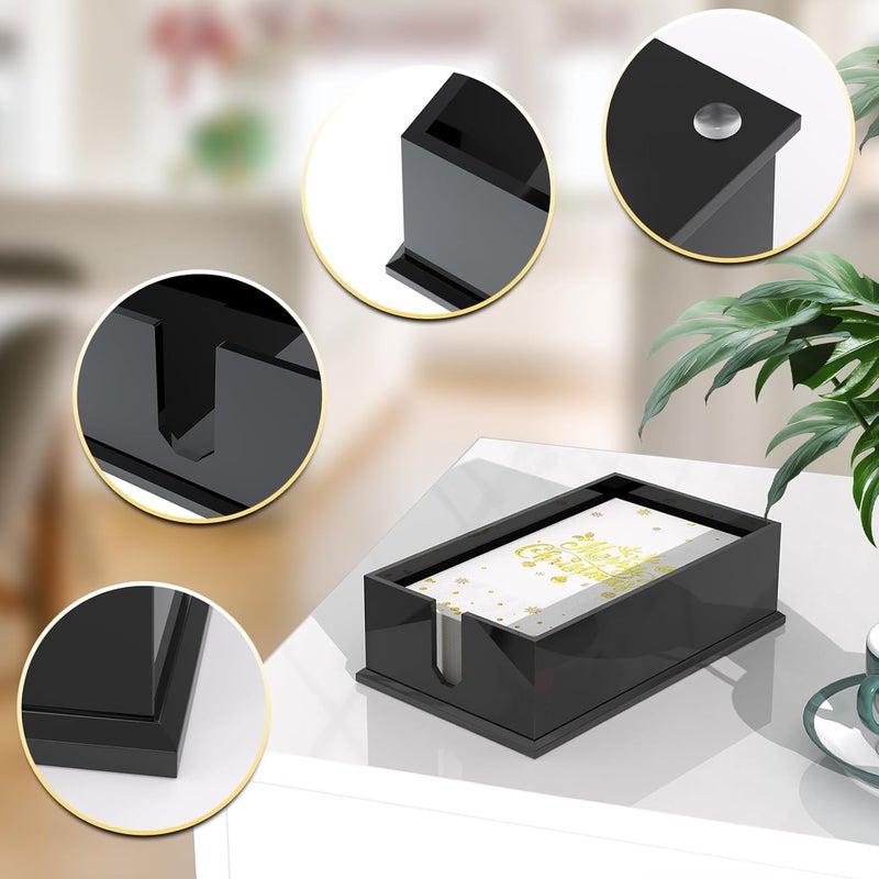 PITBVO Napkin Holder for Table, Acrylic Napkin Paper Towel Holder for Kitchen, Clear Acrylic Guest Towel Holder Tray for Bathroom, Cocktail Napkin Holder for Dinner (Rectangle Black 0.16+0.31in Thickness) - Image 5