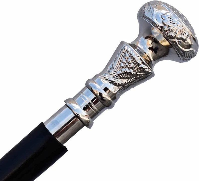 Aasiya Nautical Aasiya Nautical Vintage Antique Walking Cane Wooden Walking Stick Silver Brass Handle Knob Gift