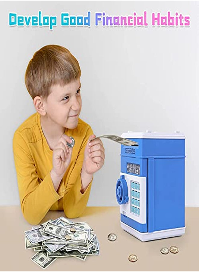 Electronic Piggy Bank for Kids – Digital Safe with Password and Music, Birthday Gift for Boys and Girls (Light Blue) 