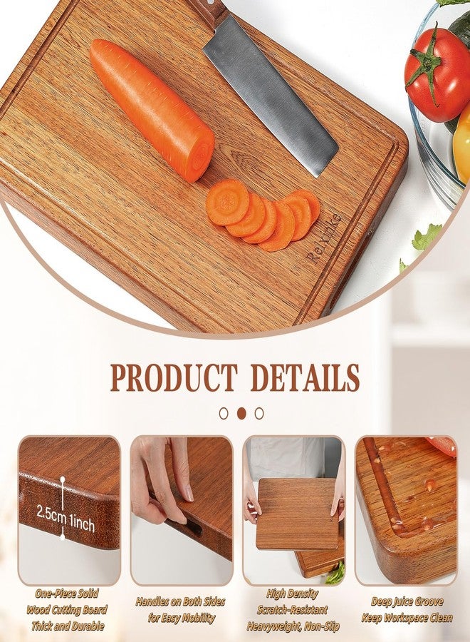 Relxinke Single Piece Wood Cutting Board Crack-Resistant, Splinter-Free, Wooden Cutting Board Set with Holder, Deep Juice Groove and Handles (Natural color, X-Large) - Image 3