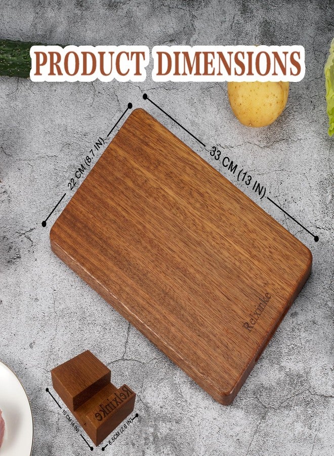 Relxinke Single Piece Wood Cutting Board Crack-Resistant, Splinter-Free, Wooden Cutting Board Set with Holder, Deep Juice Groove and Handles (Natural color, X-Large) - Image 2