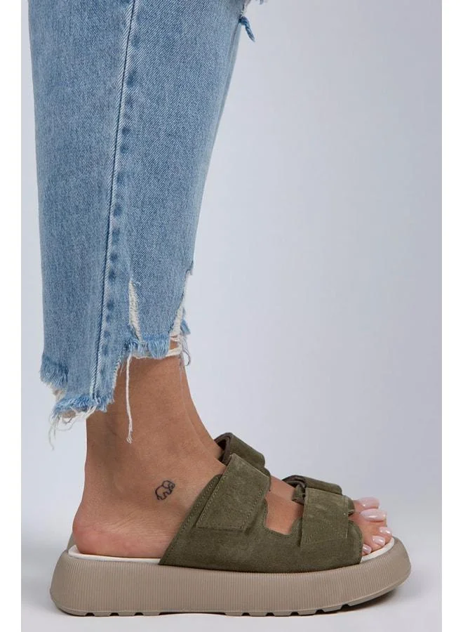 Manijero  Farah Women's Genuine Leather Double strap Çağla Green Suede - Beige Sandal. for Women | Best Price UAE