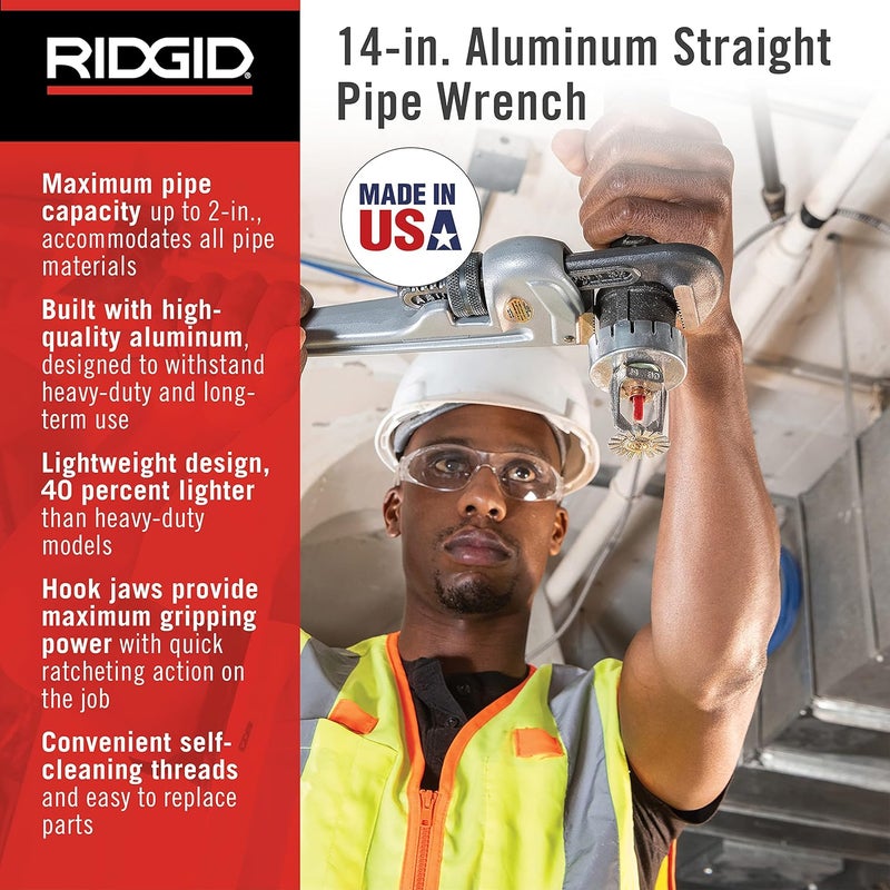RIDGID 14" Aluminum Straight Pipe Wrench - Image 2
