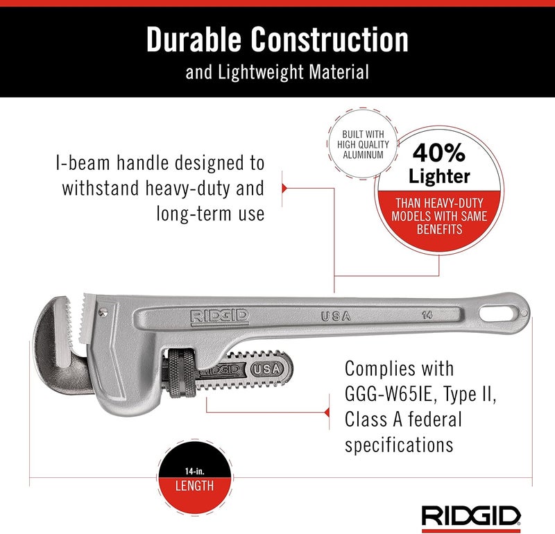RIDGID 14" Aluminum Straight Pipe Wrench - Image 4