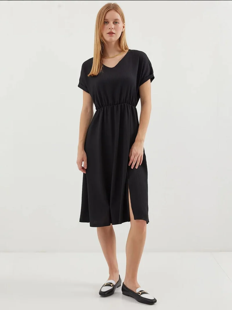 BIG DART BDART Textured V-Neck Midi Knit Dress with Slit