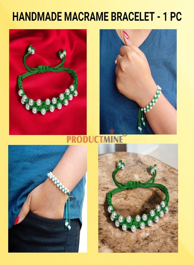 PRODUCTMINE سوار معصم قابل للتعديل مصنوع يدويًا من PRODUCTMINE®، سوار صداقة للنساء، لطيف على البشرة - أخضر - Image 4